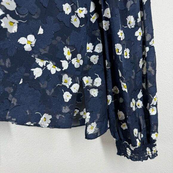 Derek Lam 10 Crosby Silk Floral Long Sleeve Blouse Navy Blue Daisy Women’s 8 - Picture 4 of 8
